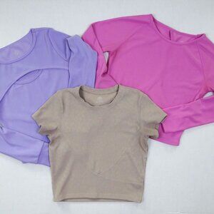 Move Theology Lot of 3 Workout Athleisure Ribbed Tops L 12 14 Cropped Activewear